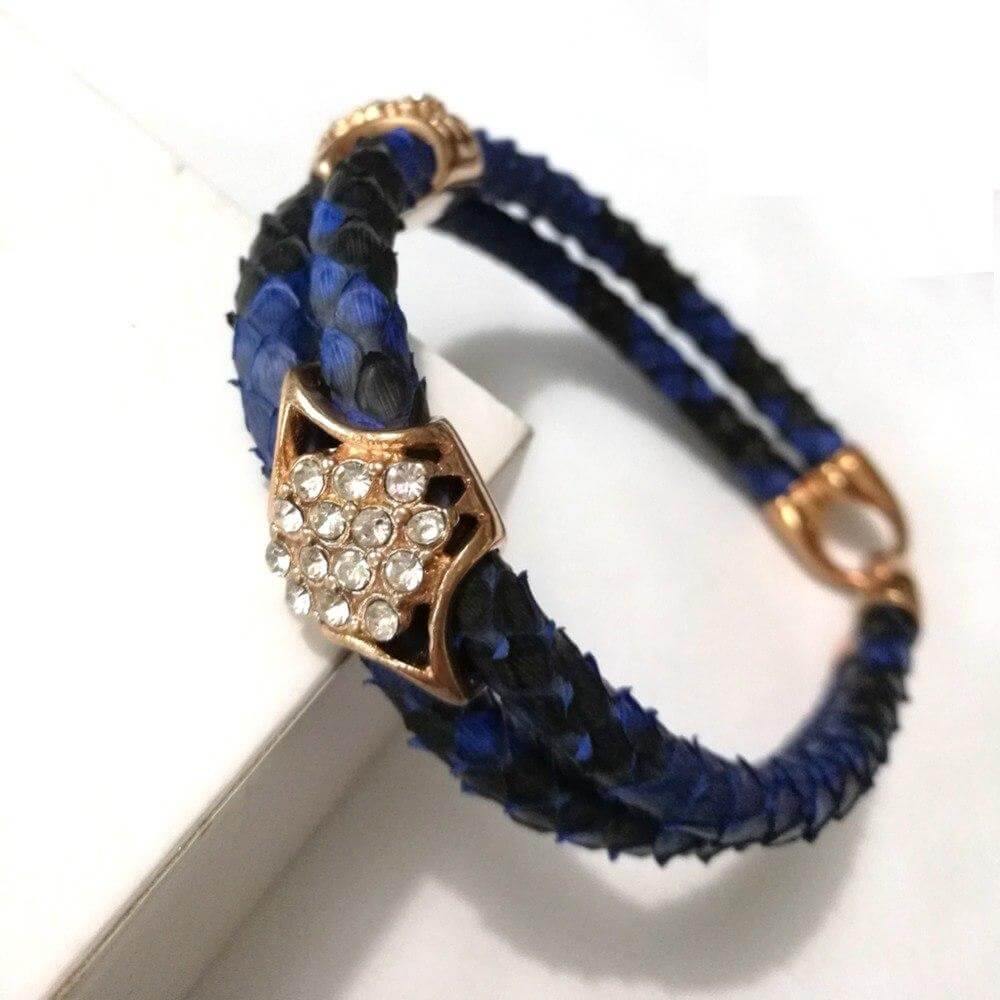 Luxury Python Snake Leather Bracelets with Gold Steel