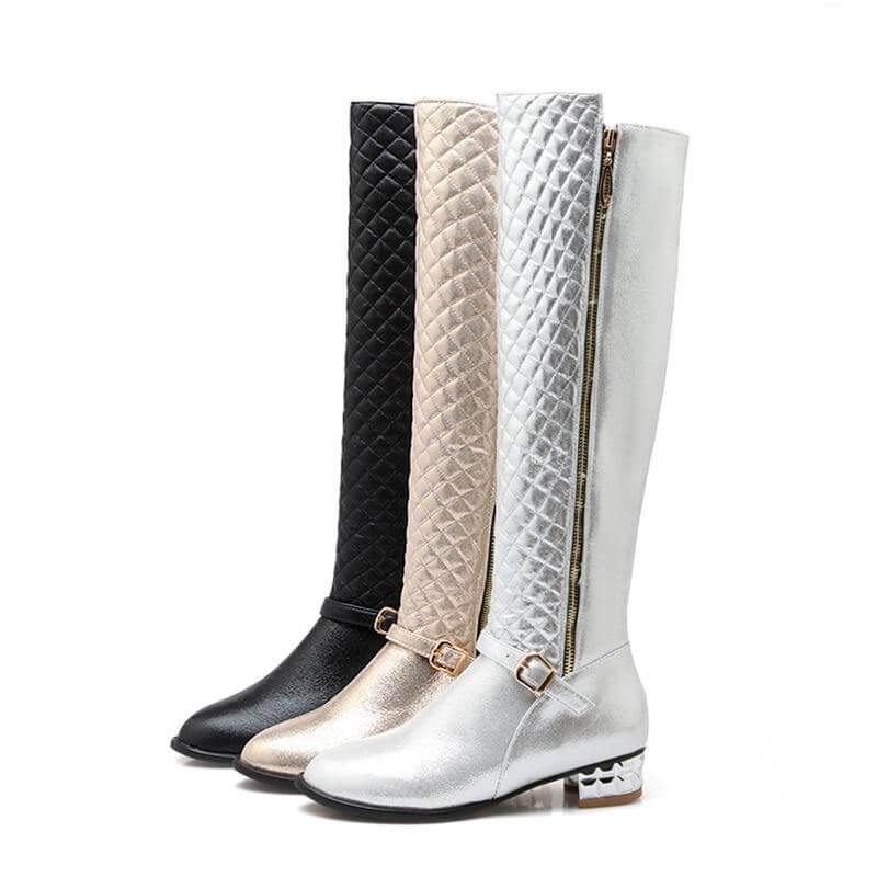 Square Heels Fur High Boots for Women