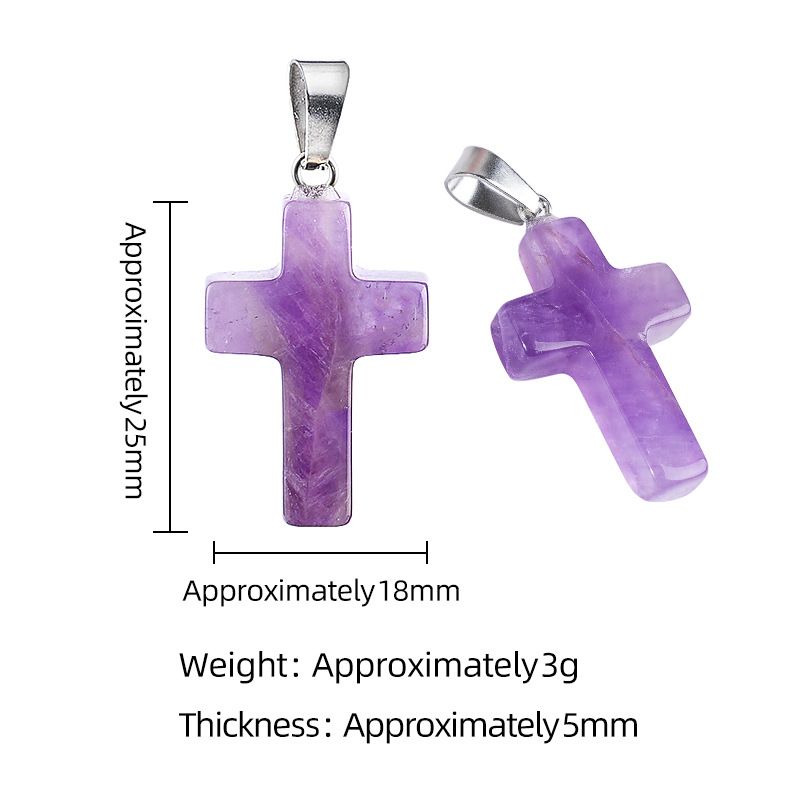 Natural Crystal Cross Pendant – Western-Style Fashion Accessory: Raw-Stone Polished Semi-Precious Stone Cross Necklace