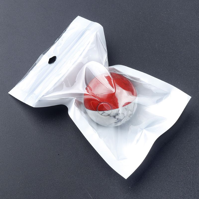 Natural White Pine and Red Jasper Composite Sphere – A Magical Fidget Sphere / Dual-Color Semi-Precious Stone Ball (Red & White)