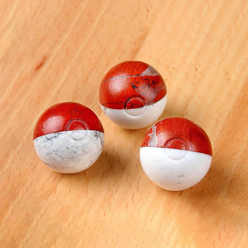 Natural White Pine and Red Jasper Composite Sphere – A Magical Fidget Sphere / Dual-Color Semi-Precious Stone Ball (Red & White)