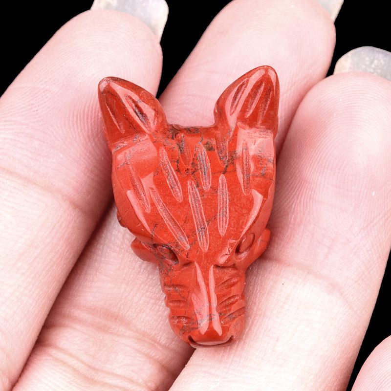 Hand-carved wolf head figurine made of natural amethyst, rose quartz, and tiger's eye—small animal ornament.