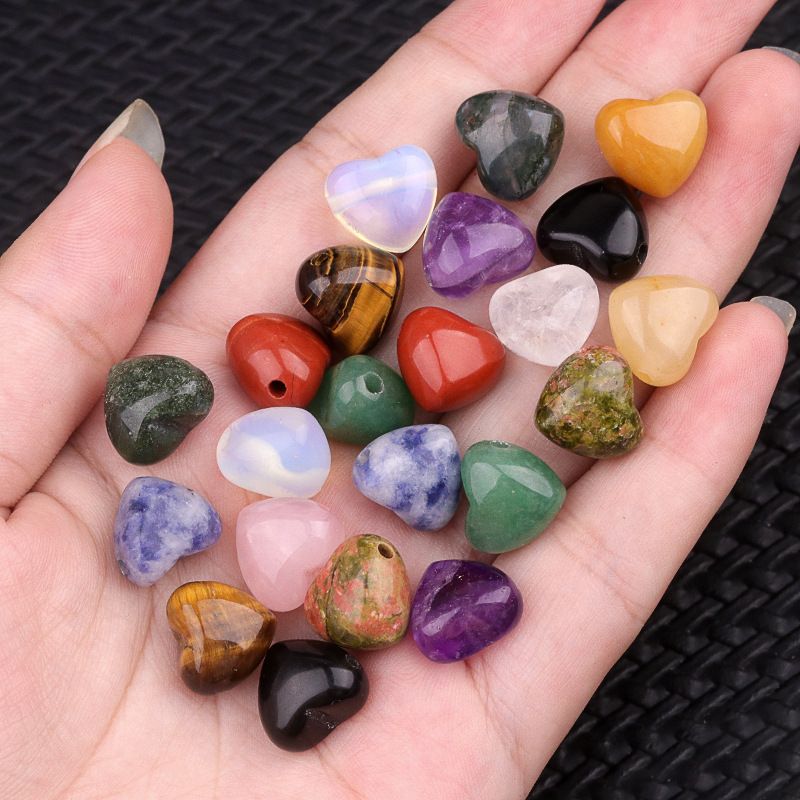 Natural Crystal and Agate 12mm Heart-Shaped Stone with Horizontal Hole – DIY Jewelry Pendant or Ornament