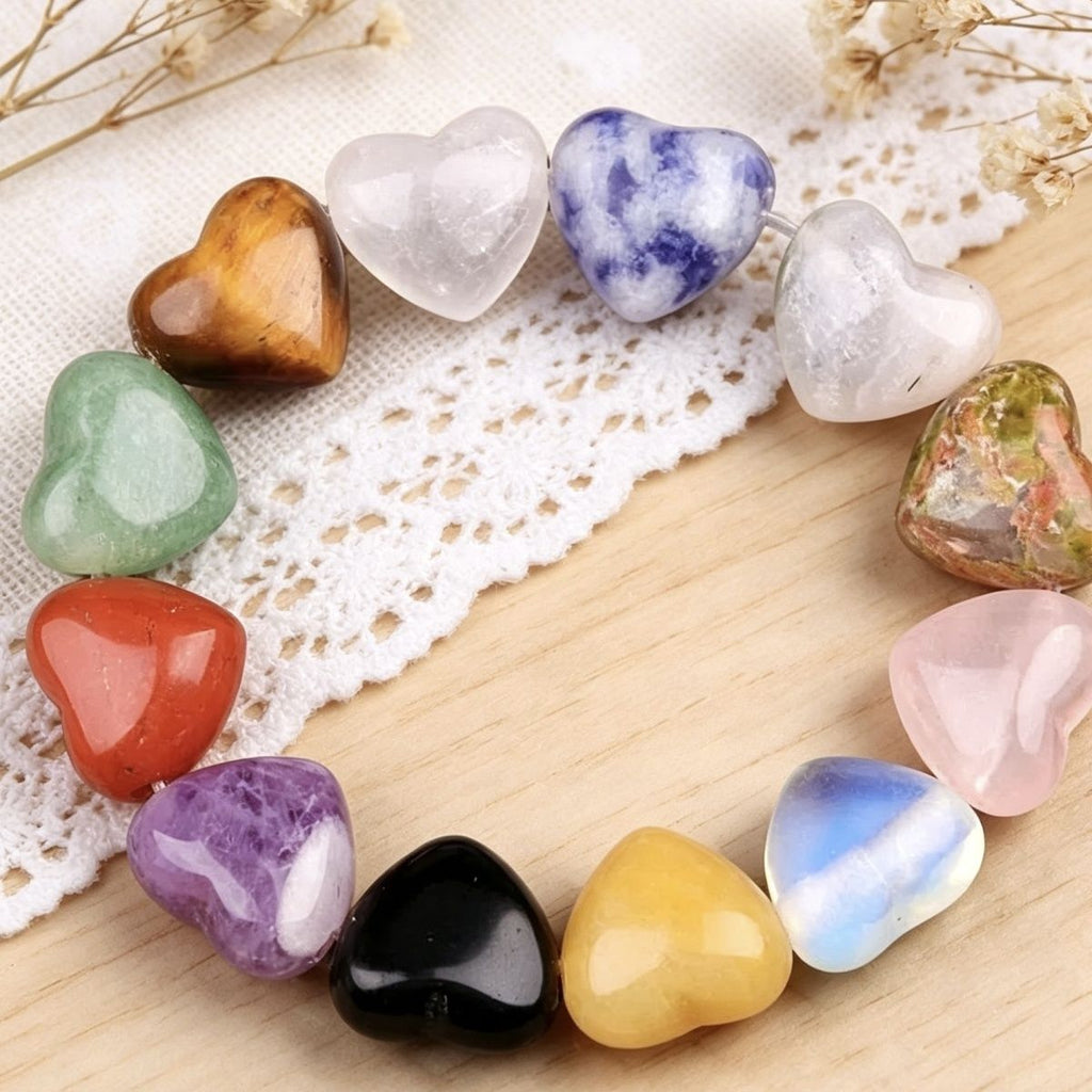 Natural Crystal and Agate 12mm Heart-Shaped Stone with Horizontal Hole – DIY Jewelry Pendant or Ornament