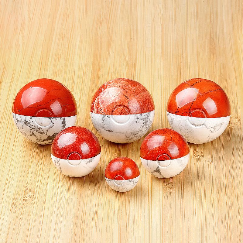 Natural White Pine and Red Jasper Composite Sphere – A Magical Fidget Sphere / Dual-Color Semi-Precious Stone Ball (Red & White)