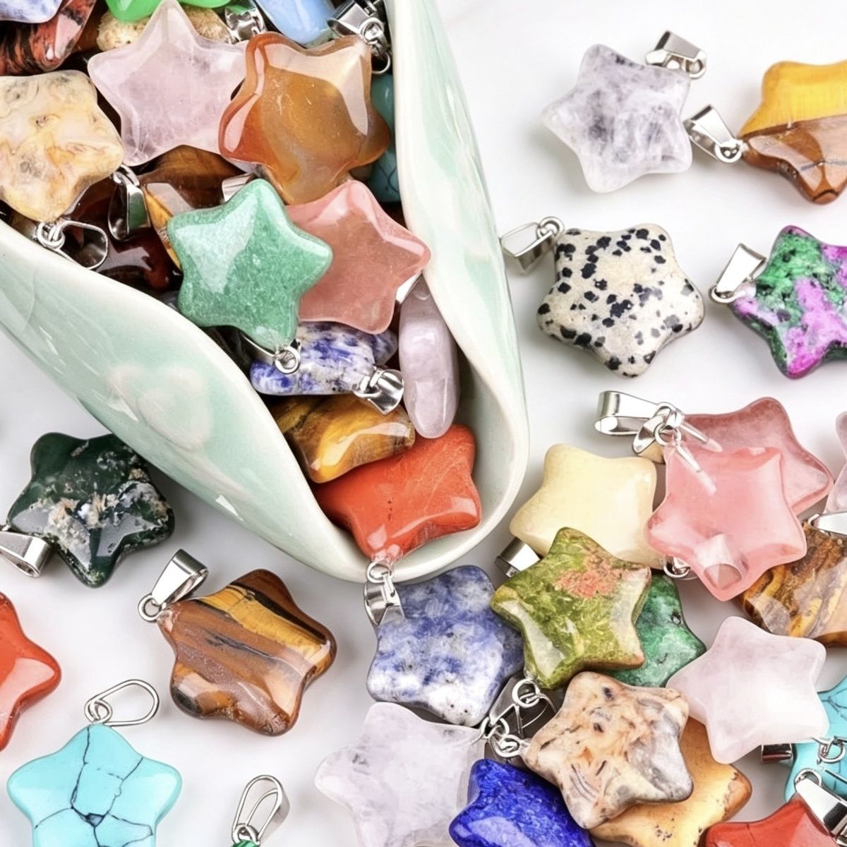 Natural Semi-Precious Stone Star Pendant – DIY Accessory for Earrings and Necklaces