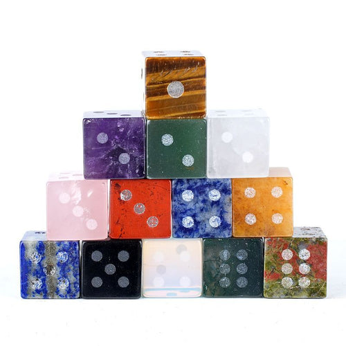 16mm Natural Crystal Dice – Fun Tabletop Game Prop (Sandblasted, Square-Cornered Semi-Precious Stone)