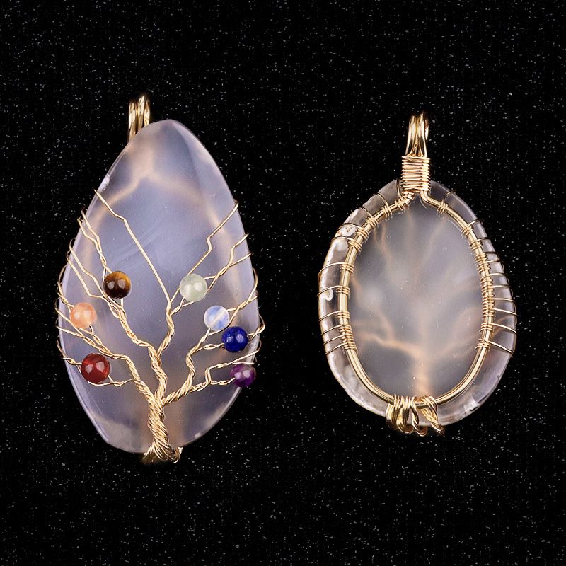 45–60mm Agate Slice Wire-Wrapped Tree of Life Pendant – DIY Accessory