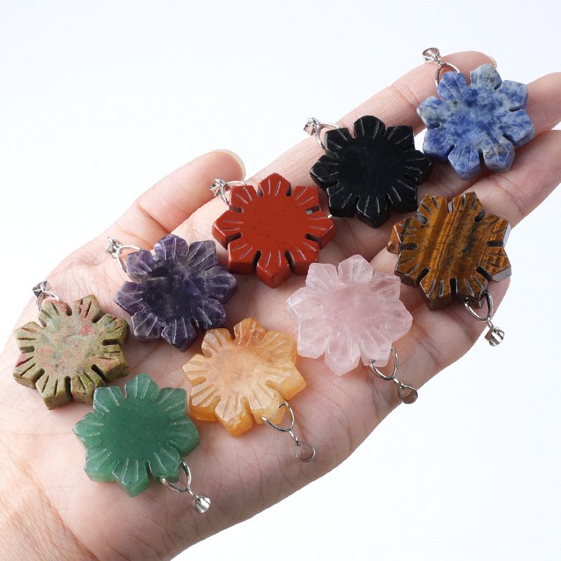 Natural Crystal and Agate Semi-Precious Stone Snowflake-Shaped Pendant – DIY Necklace & Handmade Jewelry