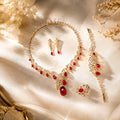 Vintage Panther Rhinestone Jewelry Set, Oval Ruby Leopard Animal Crystal Necklace Earrings Bracelet Ring, Evening Banquet Pageant Women Accessories