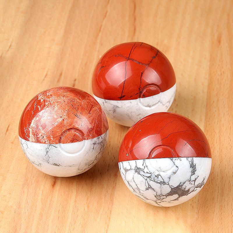 Natural White Pine and Red Jasper Composite Sphere – A Magical Fidget Sphere / Dual-Color Semi-Precious Stone Ball (Red & White)