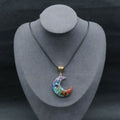 Multicolor Crushed Stone & Resin Moon Pendant – Natural Crystal Gemstone & Epoxy Resin Chakra Moon Necklace