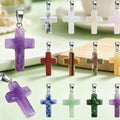 Natural Crystal Cross Pendant – Western-Style Fashion Accessory: Raw-Stone Polished Semi-Precious Stone Cross Necklace