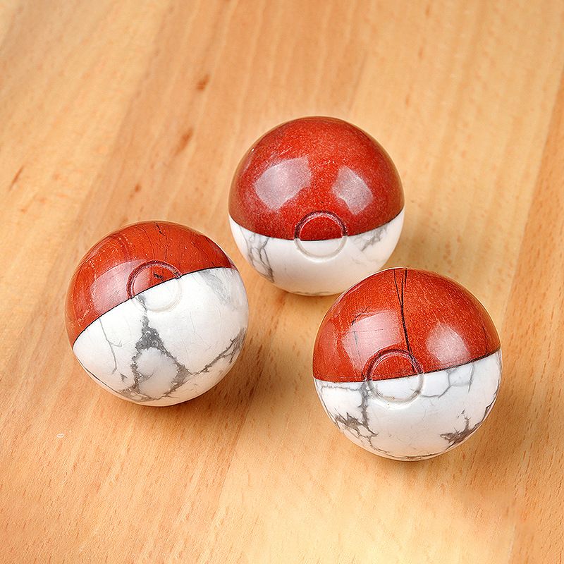 Natural White Pine and Red Jasper Composite Sphere – A Magical Fidget Sphere / Dual-Color Semi-Precious Stone Ball (Red & White)