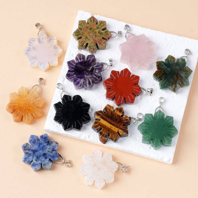 Natural Crystal and Agate Semi-Precious Stone Snowflake-Shaped Pendant – DIY Necklace & Handmade Jewelry