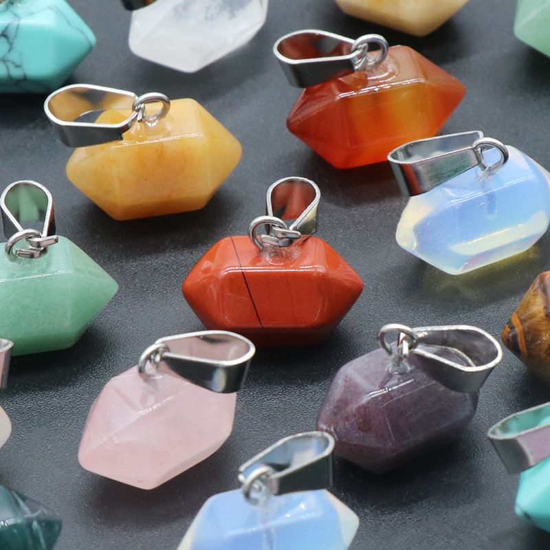 Natural Crystal and Agate Double-Pointed Hexagonal Column Pendant / Bullet-Style Necklace