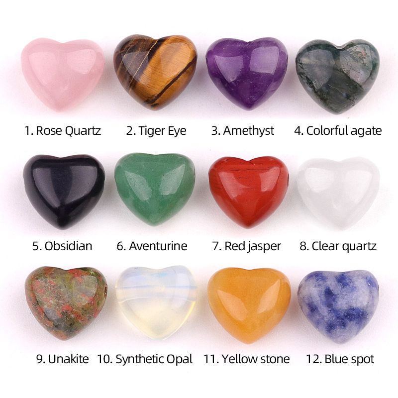 Natural Crystal and Agate 12mm Heart-Shaped Stone with Horizontal Hole – DIY Jewelry Pendant or Ornament