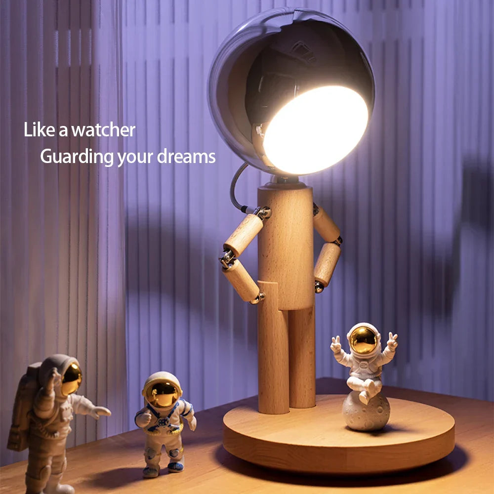 Lunar Robot Astronaut Wooden Table Lamp