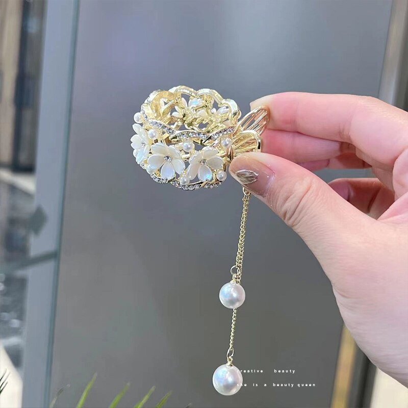 Royal Rhinestone Pearl Ponytail Clip