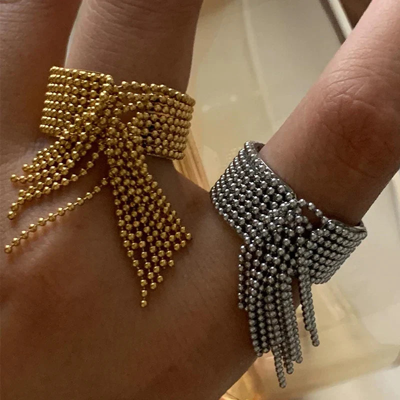 18K Gold Tassel Statement Adjustable Ring