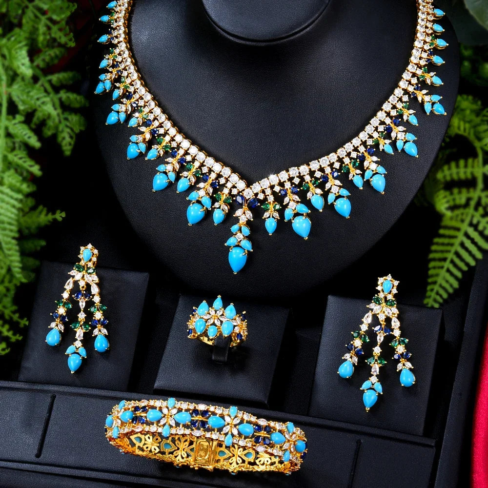Zircon Crystal Turquoise Luxury African Jewelry Gift Set