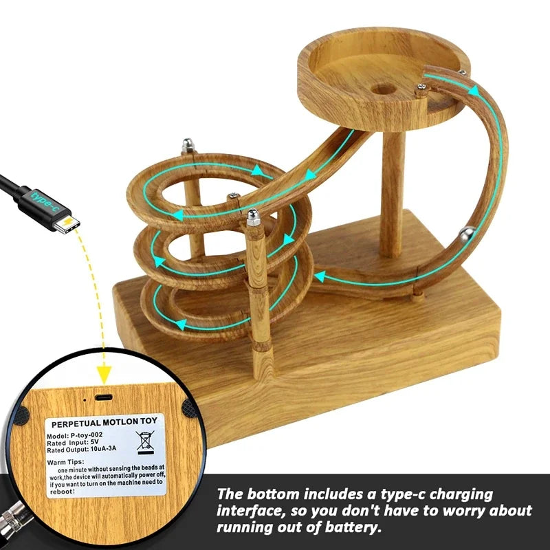 Wooden Perpetual Spiral Motion Kinetic Ball Roller Science Toy