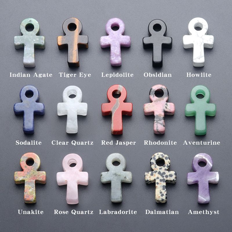 Crystal and Agate Ankh Cross Pendant – Egyptian Symbol of Life