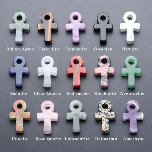 Crystal and Agate Ankh Cross Pendant – Egyptian Symbol of Life