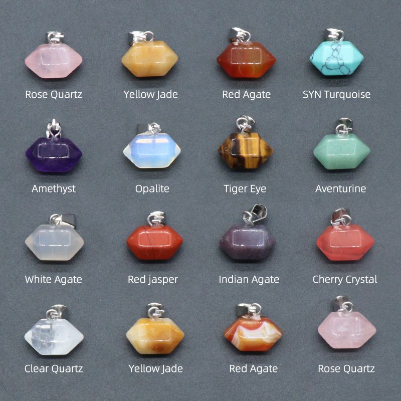 Natural Crystal and Agate Double-Pointed Hexagonal Column Pendant / Bullet-Style Necklace
