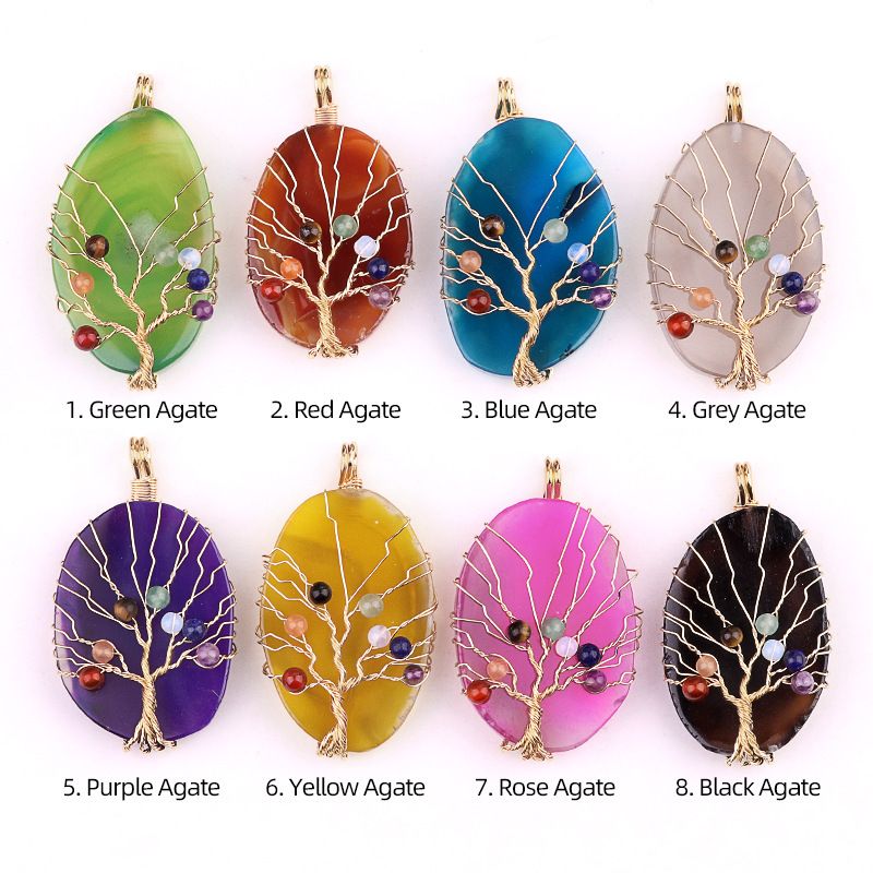 45–60mm Agate Slice Wire-Wrapped Tree of Life Pendant – DIY Accessory