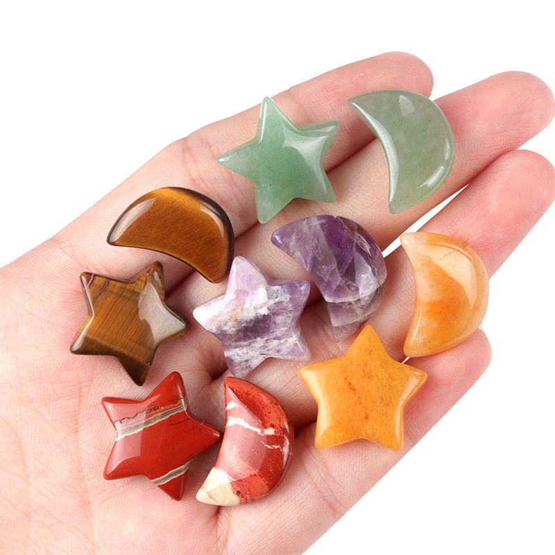 Natural crystal, agate, and semi-precious stone 20mm five-pointed star, star, and moon decorative accessories (undrilled)