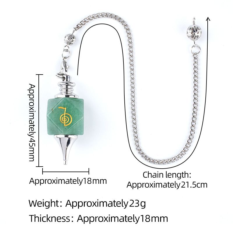 Natural Crystal Pendulum Pendant – Geometric Shape with Engraved Runes/Symbols; Adjustable Natural Stone Pendulum for Yoga and Meditation