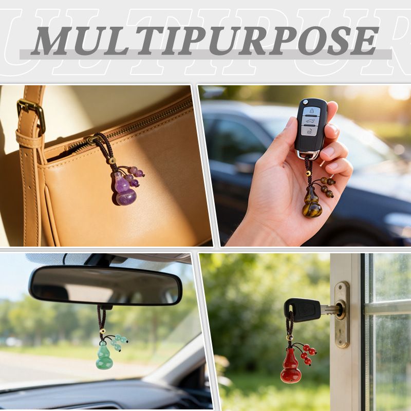 Natural Crystal Gourd Keychain/Charm – DIY Braided Cord Accessory for Cars, Bags, and Decor (Jade & Agate Gourd)