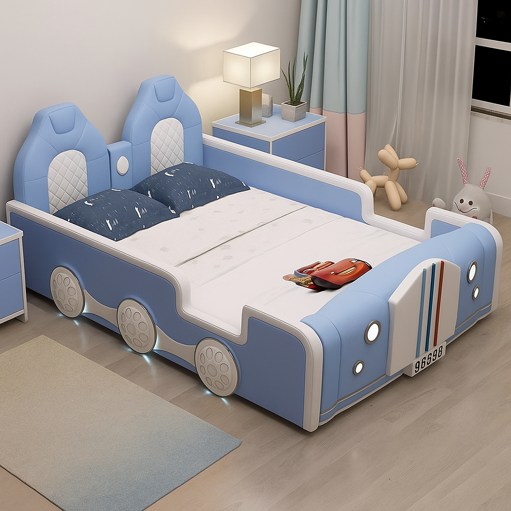 Classic Car Style Built-In Speaker Kids Bed