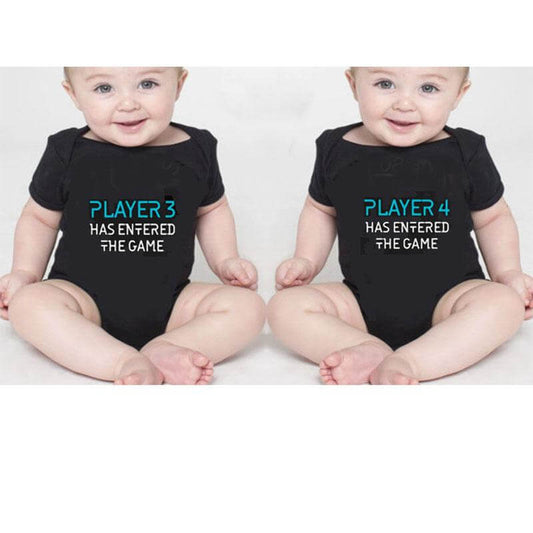 Twins Player 3 and Player 4 Has Entered The Game Set Twins Baby Bodysuits