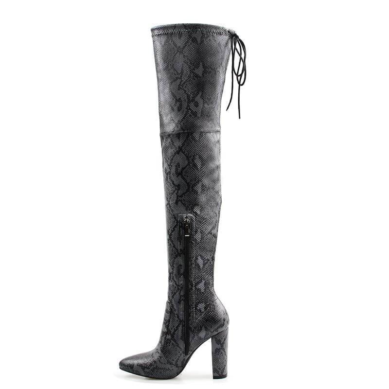 Super Thin Long Over the Knee Snake Skin Women High Heels